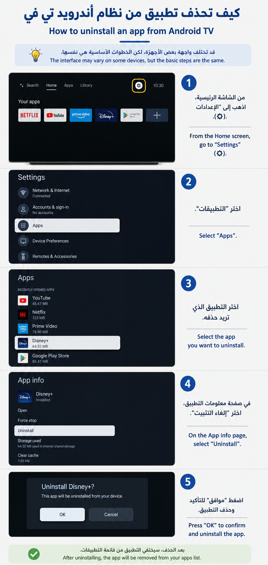 خطوة من حذف تطبيق من Android TV